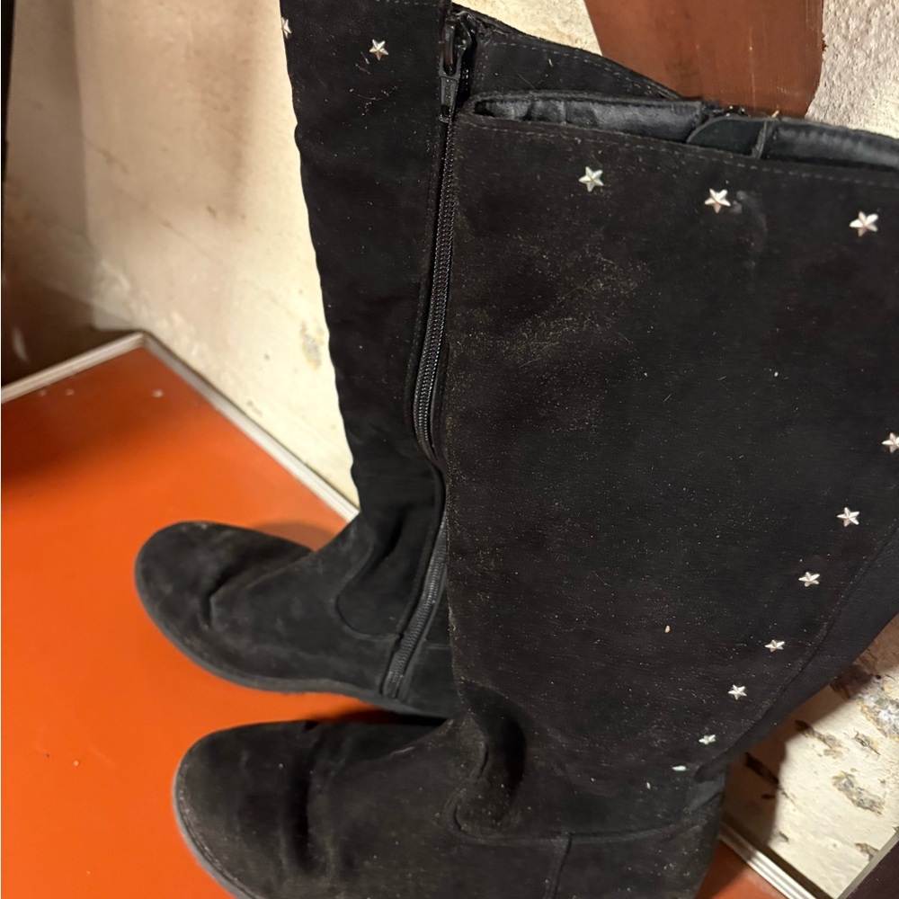 Kids Black Star-Studded Boots